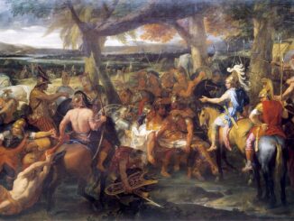 A painting by Charles Le Brun depicting Alexander and Porus (Puru) during the Battle of the Hydaspes.