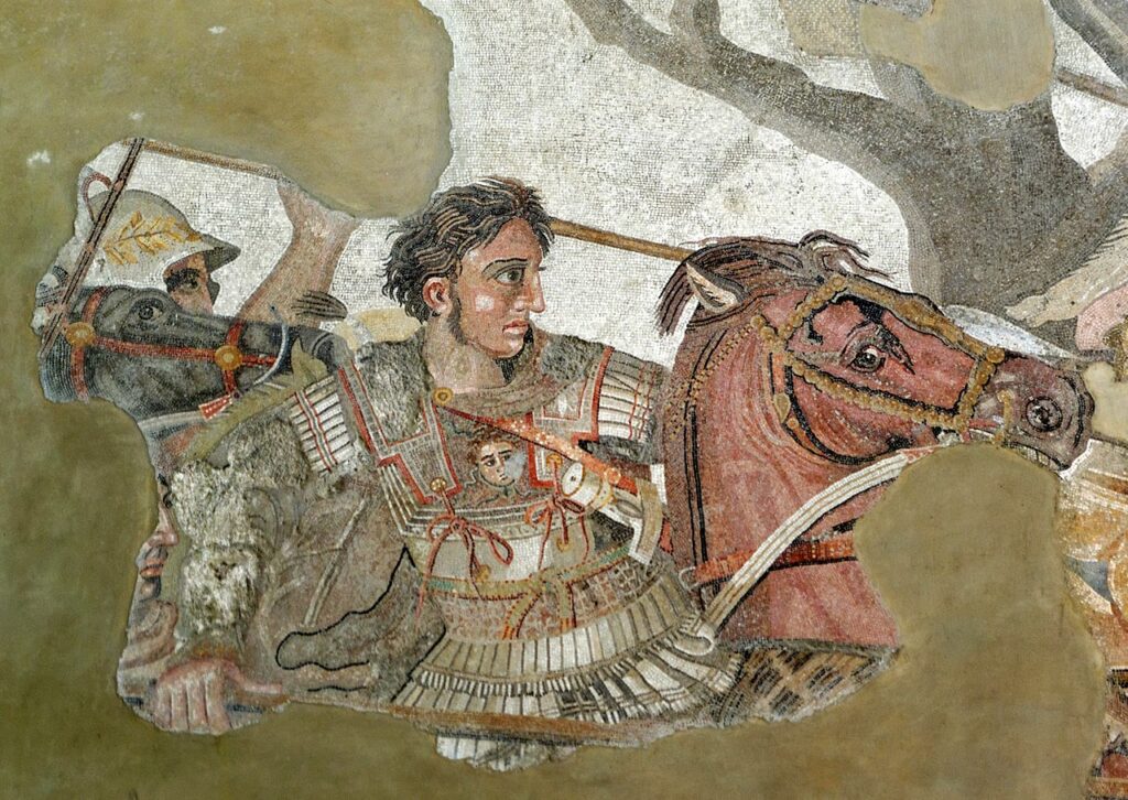 Alexander fighting Persian king Darius III. From Alexander Mosaic of Pompeii, Naples, Naples National Archaeological Museum