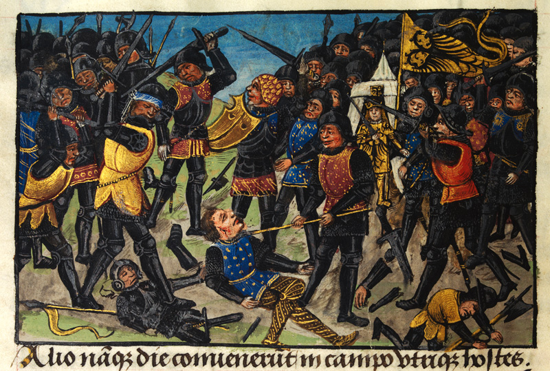 Alexander's first victory over Darius, the Persian king depicted in medieval European style in the 15th century romance The History of Alexander’s Battles