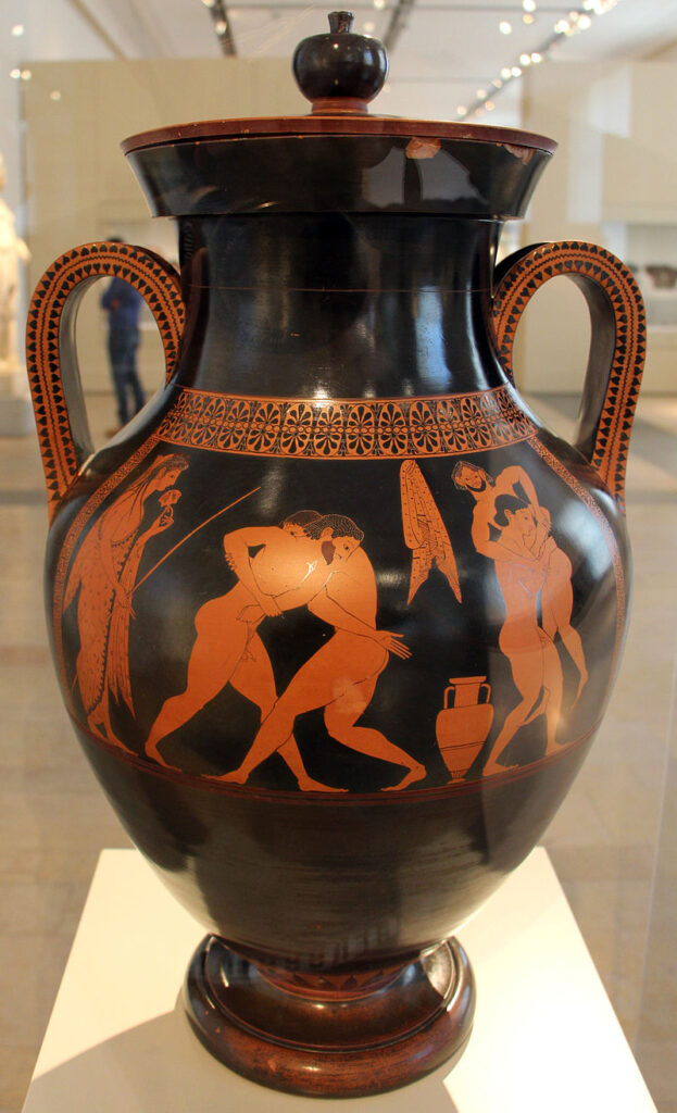 The archaic period saw a shift in styles of pottery decoration from the repeating patterns of the geometric period, through the eastern-influenced orientalizing style to the more representational black-figure and red-figure techniques.