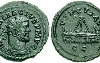 Coin minted by the Romano-Britannic usurper-emperor Allectus (r. 293-296 AD), depicting a trireme on the reverse