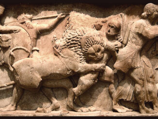 Frieze of the Siphnian Treasury, Delphi, depicting a Gigantomachy, c. 525 BC, Delphi Archaeological Museum