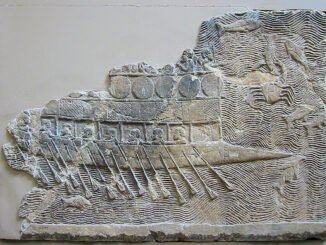 Phoenician warship with two rows of oars, relief from Nineveh, ca. 700 BC