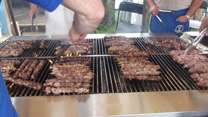 Souvlaki grilling at the 2011 Greek Festival in Piscataway, New Jersey on May 15, 2011