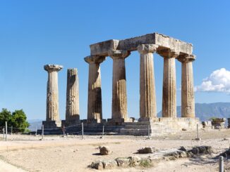 Temples were an innovation in the archaic period. These columns are the remains of the Temple of Apollo at Corinth, the first Greek temple to be built in stone.