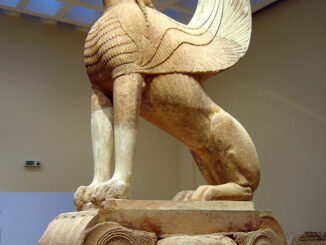 The Sphinx of Naxos, on its 12.5 meters Ionic column was built in 560 BC next to the Temple of Apollo in Delphi, the religious center of Ancient Greece.