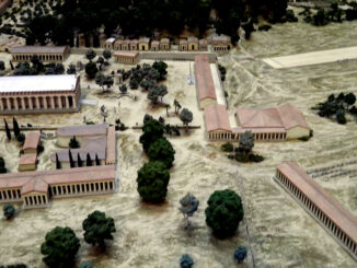 This model shows the site of Olympia, home of the ancient Olympic Games, as it looked around 100 BC. British Museum